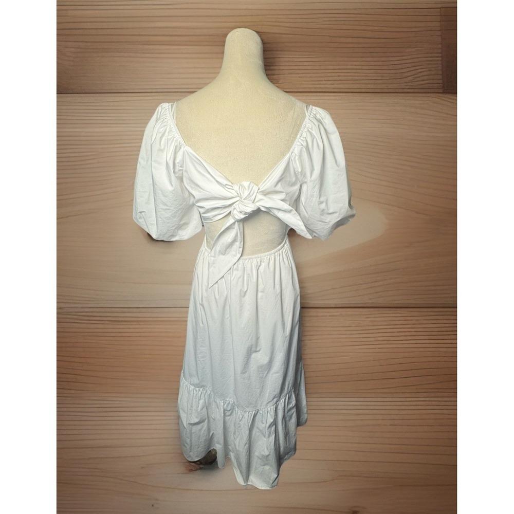 English Factory White Mini Dress Open Back Tie Puff Sleeve Mixed Media Size S - Picture 3 of 6